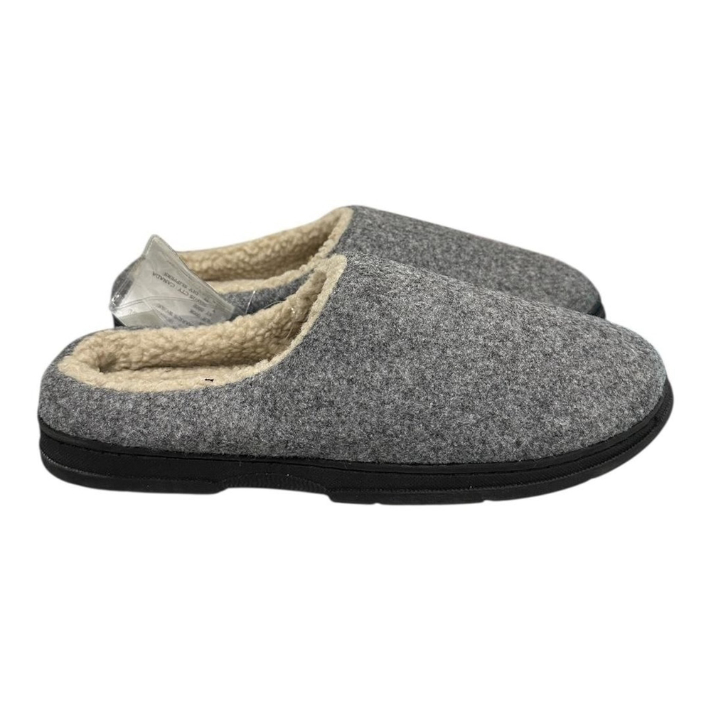 WindRiver Slippers Mens Size 10 Gray Felt Faux Fur Lined Mule House Shoes Indoor